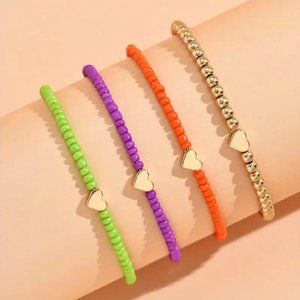 4 Piece Heart Bracelet Set - New